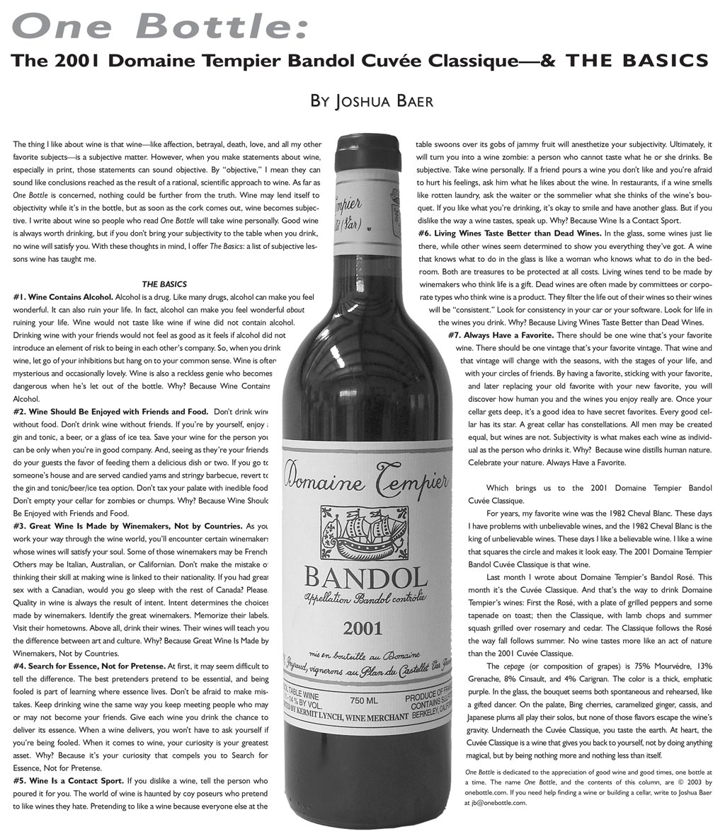 2001 Domaine Tempier Bandol Cuvée Classique