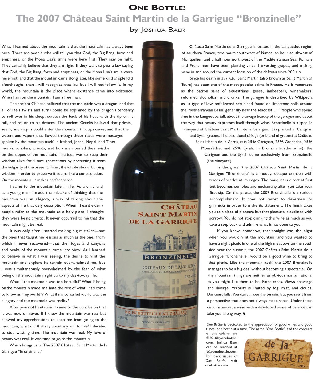 2007 Château Saint Martin de la Garrigue Bronzinelle
